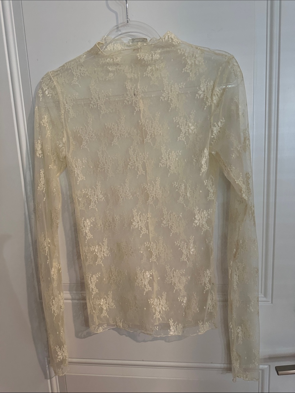 Free People Cream Sheer Floral Lace Long Sleeve Top Lady Lux Layering Top